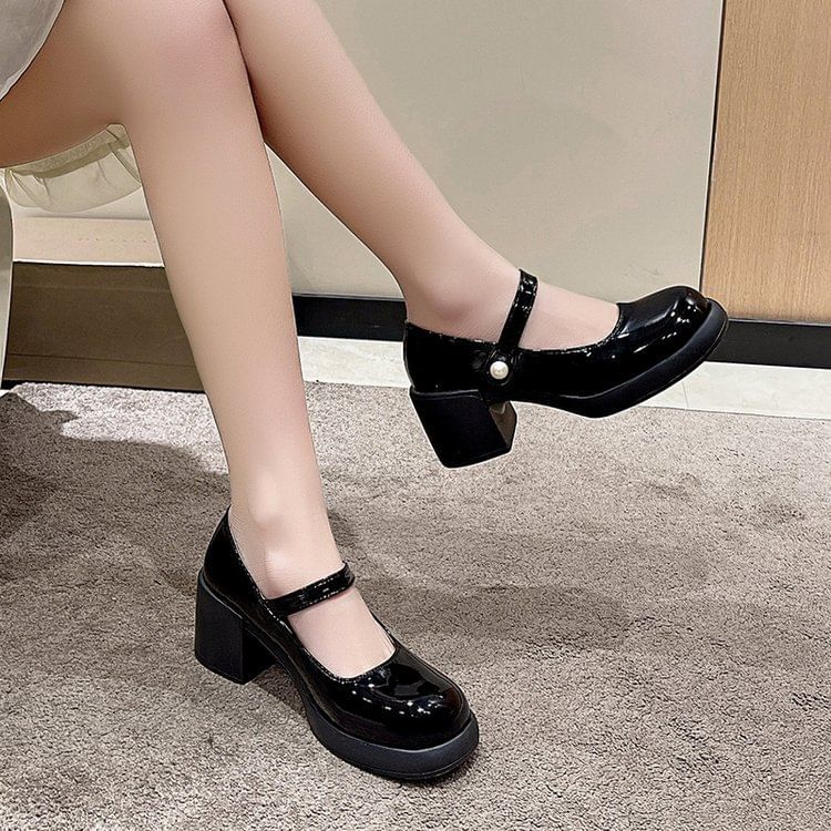 Platform Heel Mary Jane Block Pumps