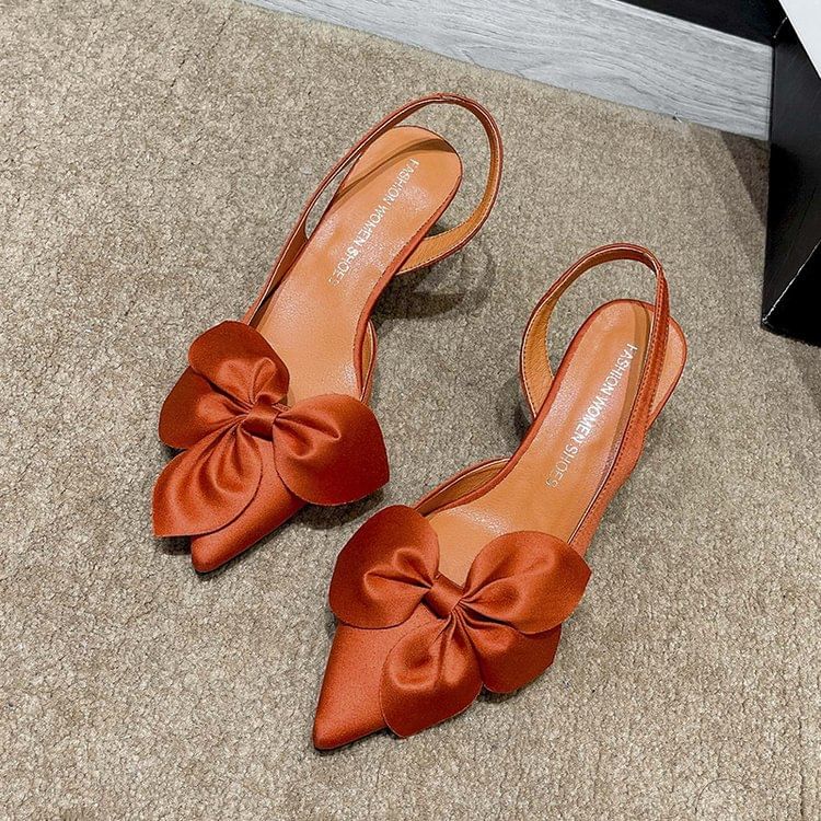 Bow Toe Pumps Slingback Pointed Satin
