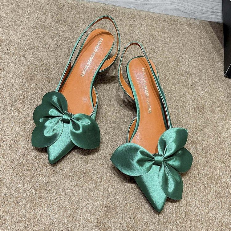 Bow Toe Pumps Slingback Pointed Satin