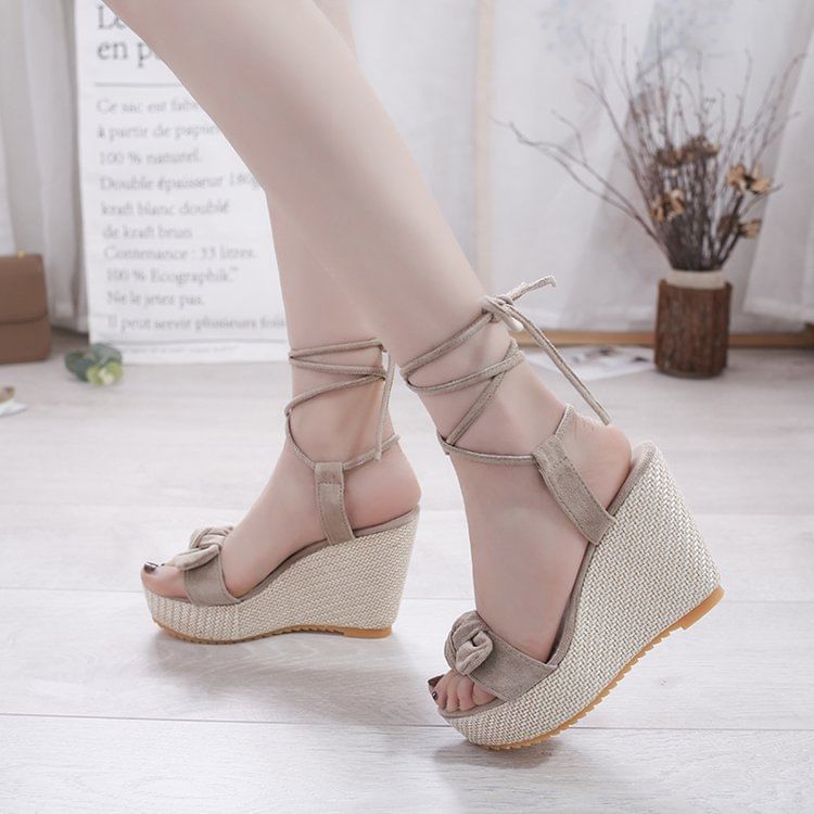 Tie-Up Wedge Sandals Platform Bow