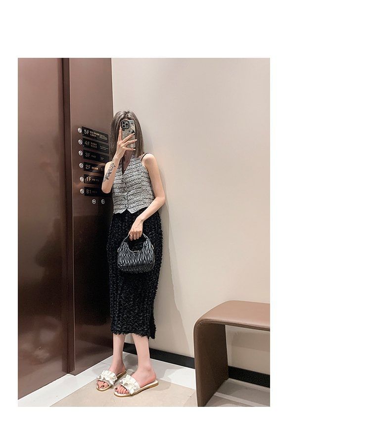 Sandals Slide Faux Pearl Ruffle