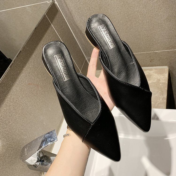 Mules Pointed Toe Leather Faux