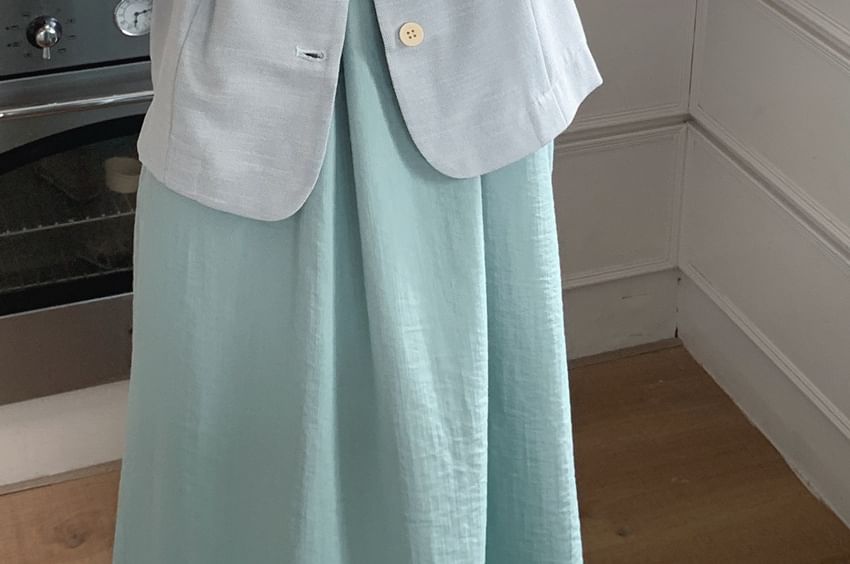 Pleated Cutout Maxi A-Line Sleeveless Round Neck Dress