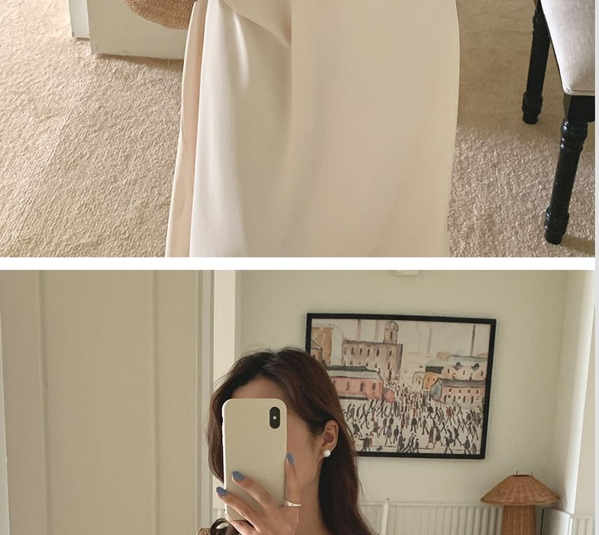 Short Sleeve V-Neck Drawstring Maxi A-Line Dress
