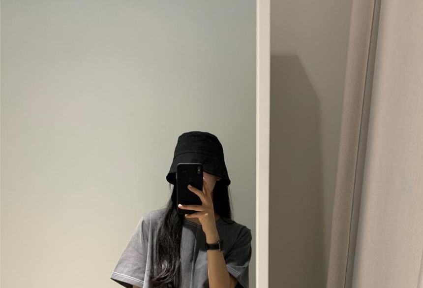 Contrast Stitching Short-Sleeve Crew Neck Maxi Smock Dress