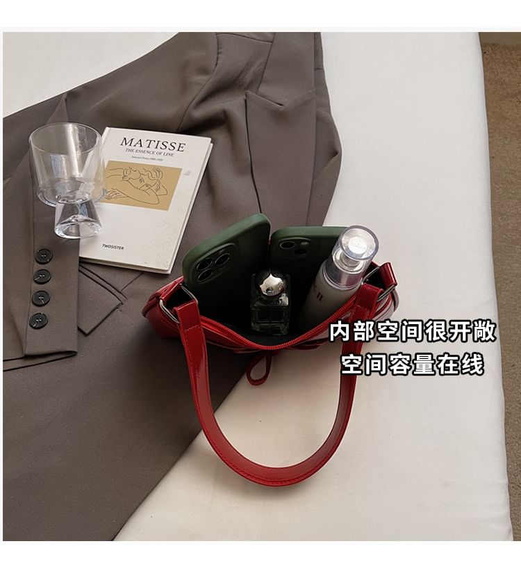 Faux Leather Plain Zip Lace Up Shoulder Bag