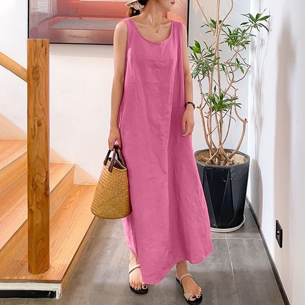 Scoop Neck Sleeveless Plain Maxi A-Line Dress