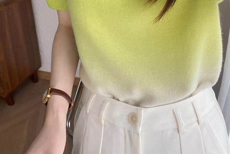 Crew Top Knit Gradient Neck Short-Sleeve