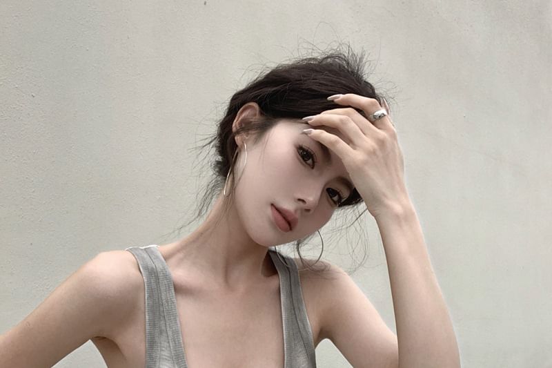 Tank Neck Scoop Gradient Ribbed Slim Fit Top