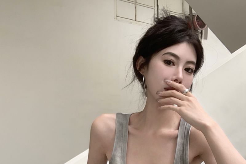 Tank Neck Scoop Gradient Ribbed Slim Fit Top