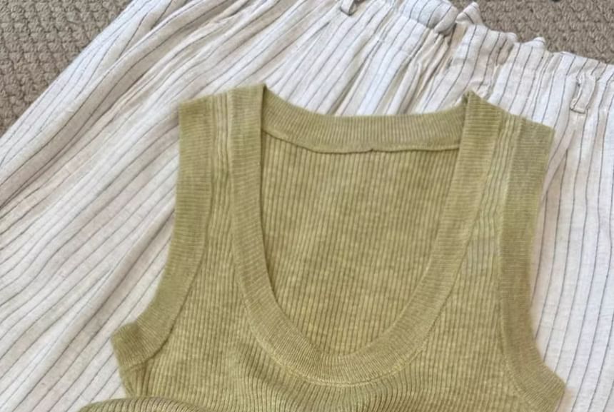 Scoop Plain Top Tank Knit Neck