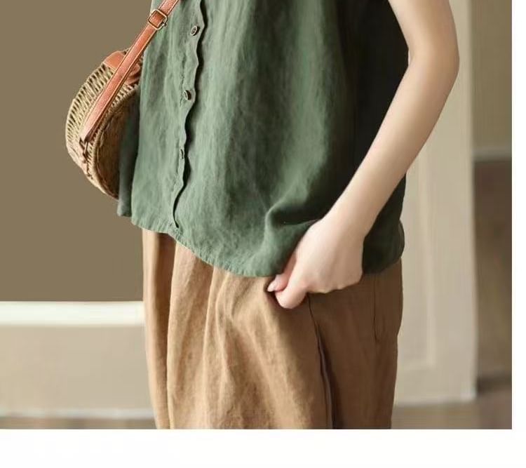 Buttoned Plain Neck Camisole Top Scoop