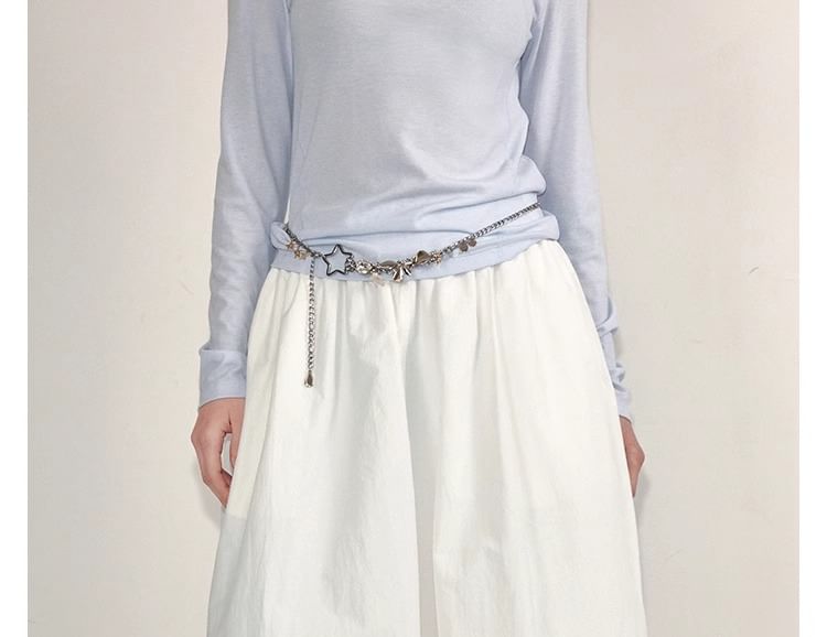 Plain Waist Midi Paperbag Elastic Skirt