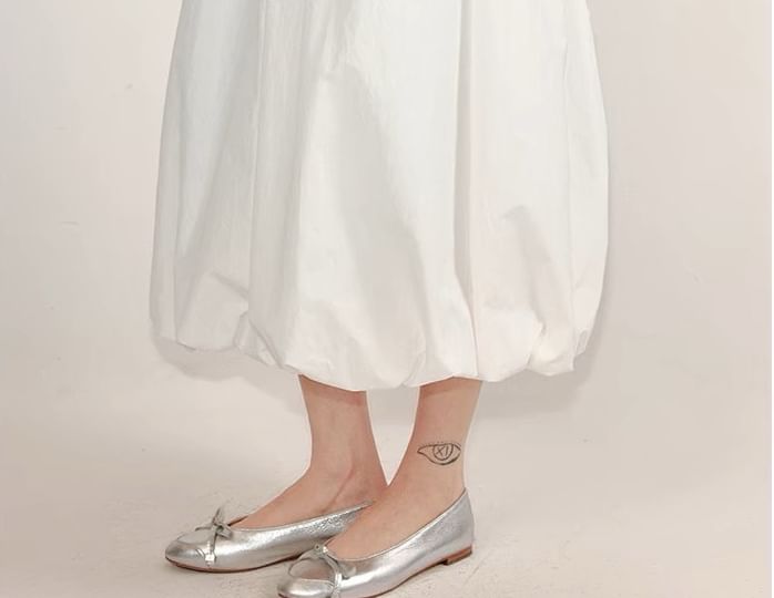 Plain Waist Midi Paperbag Elastic Skirt