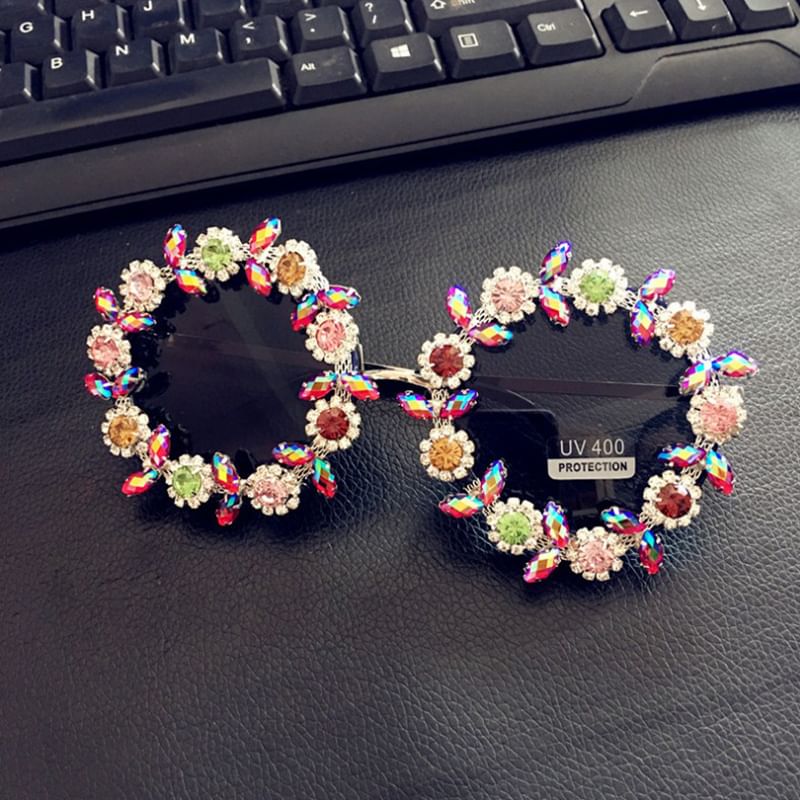 Rhinestone Floral Sunglasses