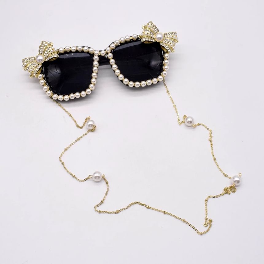 Faux Sunglasses Cat Eye Pearl Rhinestone
