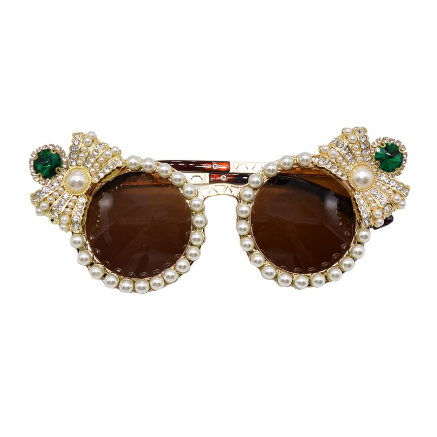 Faux Sunglasses Cat Eye Pearl Rhinestone