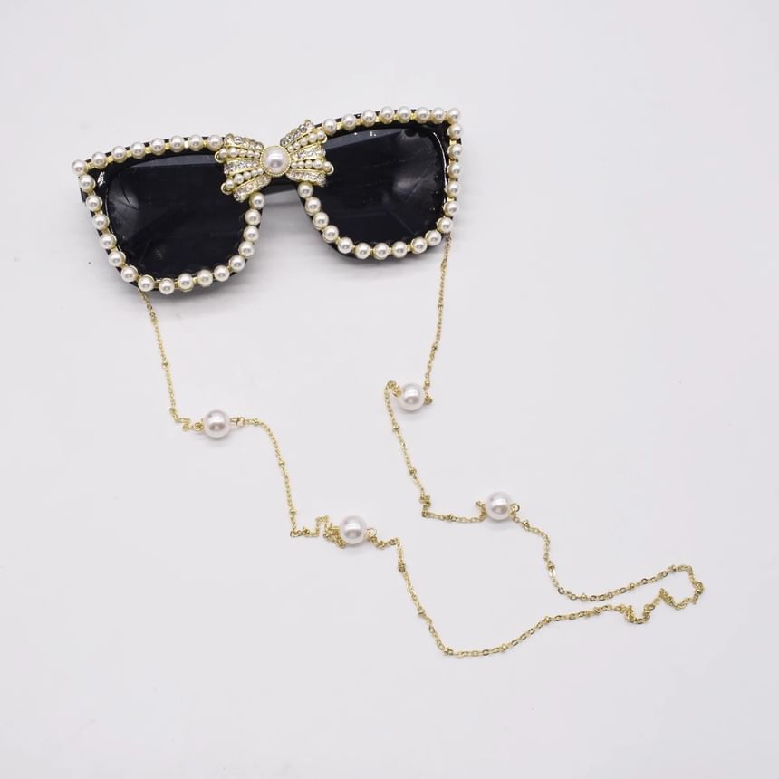 Faux Sunglasses Cat Eye Pearl Rhinestone