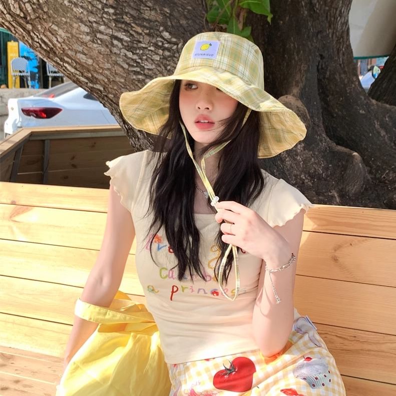 Plaid Hat Applique Lemon Sun