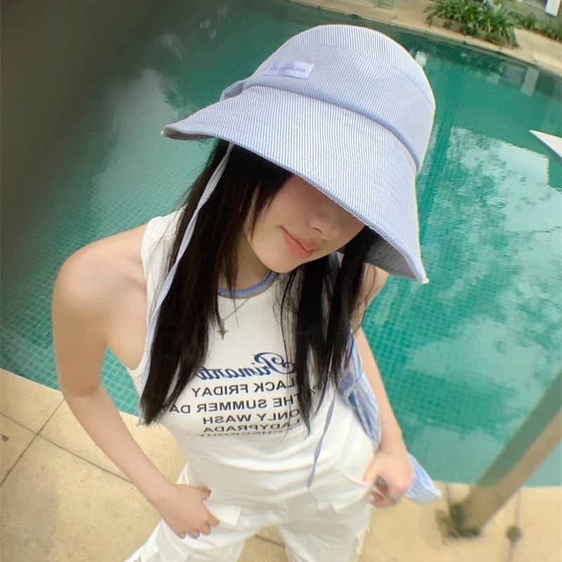 Lettering Hat Striped Sun Applique