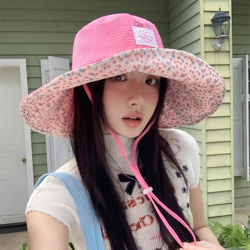 Heart Hat Applique Floral Print Sun