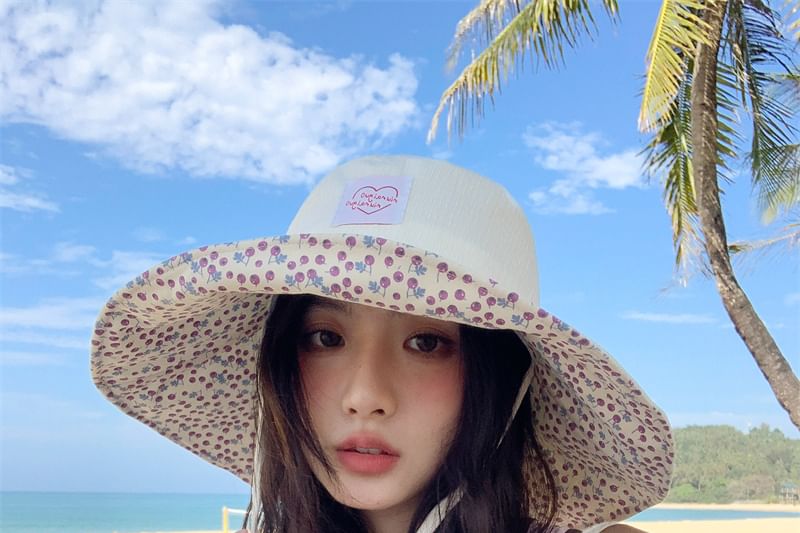 Heart Hat Applique Floral Print Sun