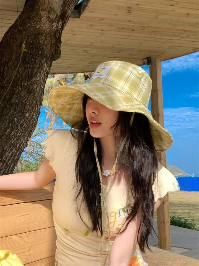 Plaid Hat Applique Lemon Sun