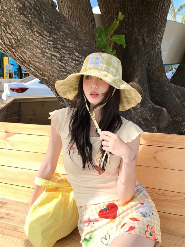 Plaid Hat Applique Lemon Sun