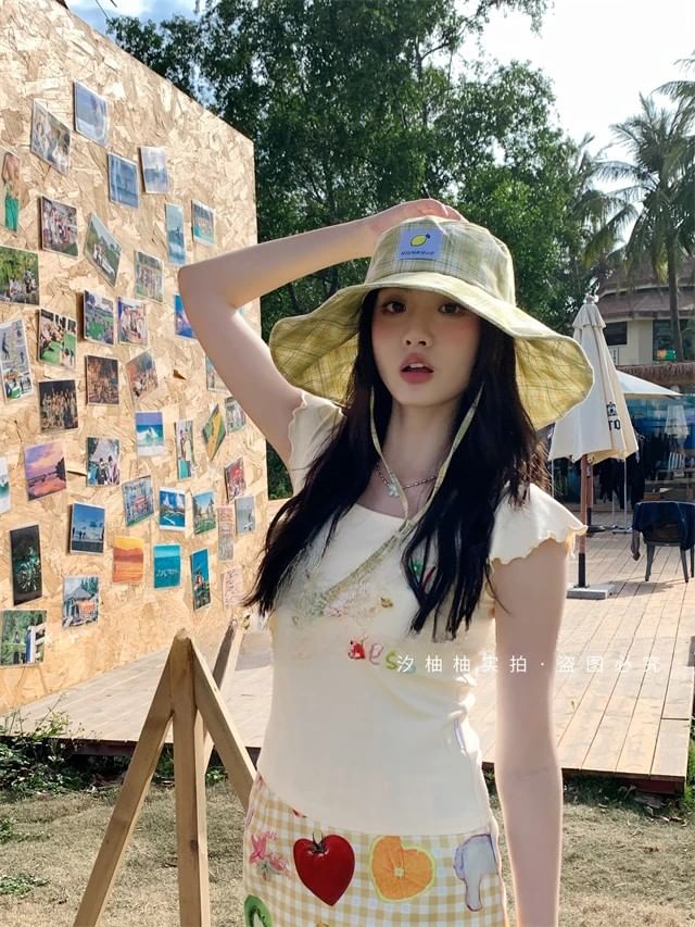 Plaid Hat Applique Lemon Sun