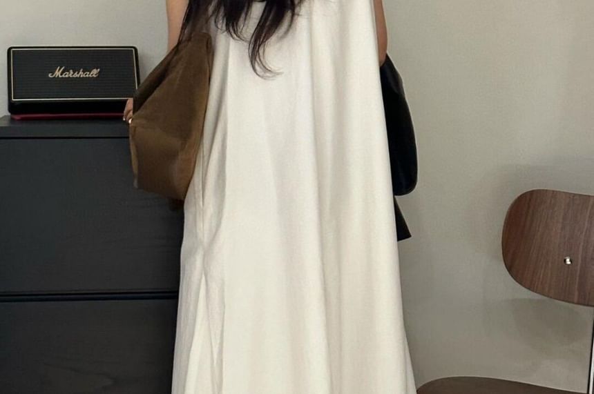 V-Neck Sleeveless Plain A-Line Maxi Dress