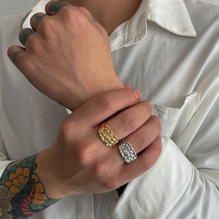 Textured Signet Open Ring