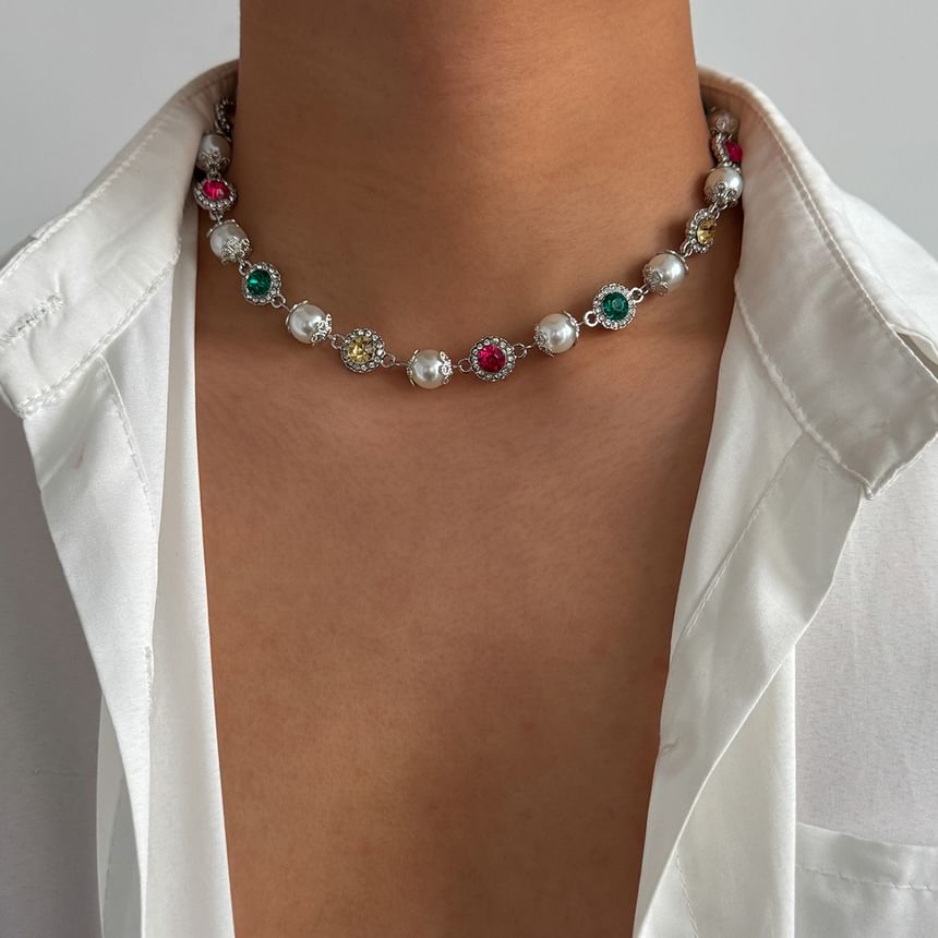 Rhinestone Faux Pearl Necklace