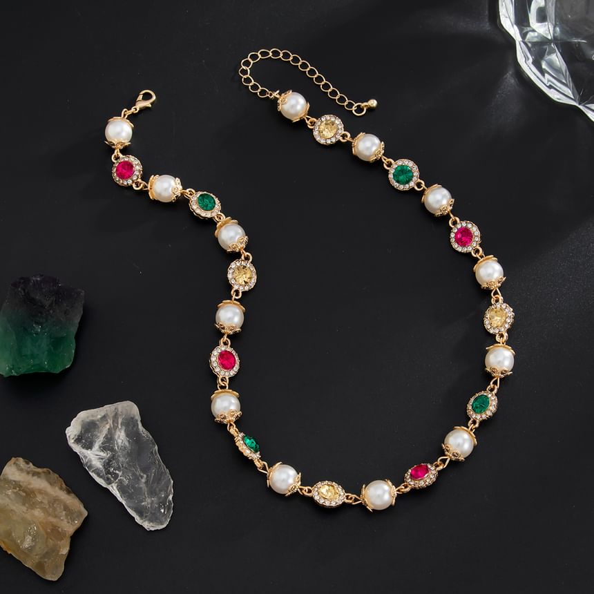 Rhinestone Faux Pearl Necklace