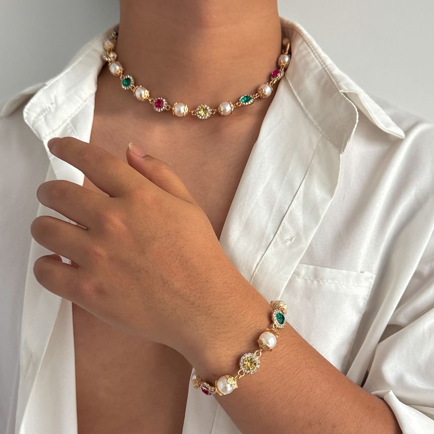 Rhinestone Faux Pearl Necklace