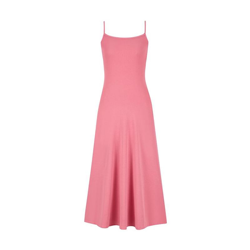 Scoop Neck Spaghetti Strap Plain A-Line Maxi Dress