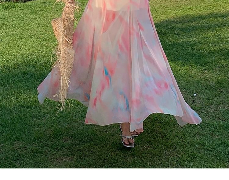 Scoop Neck Tie Dye Spaghetti Strap Mermaid Maxi Dress