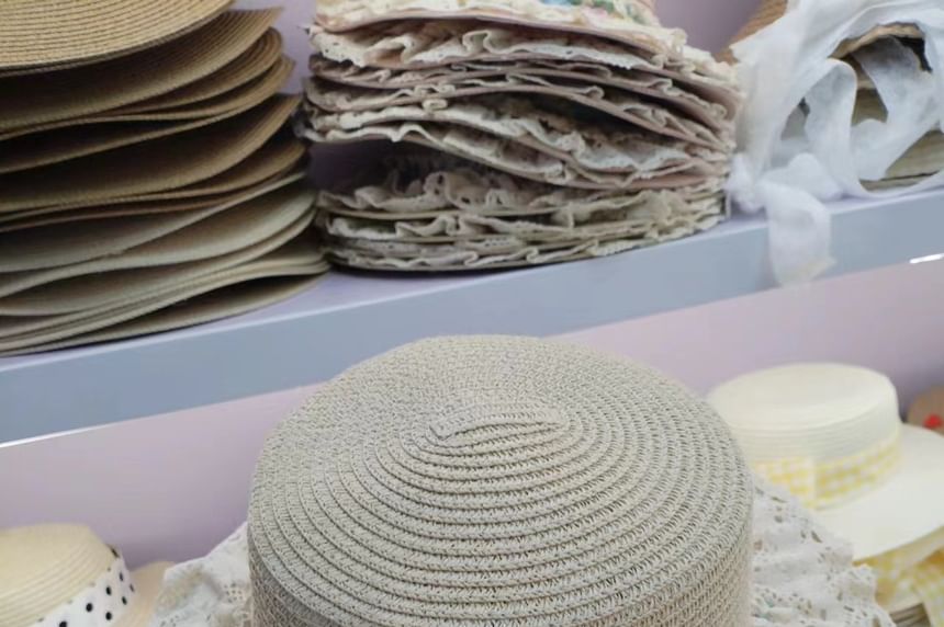 Floral Hat Lace Trim Straw