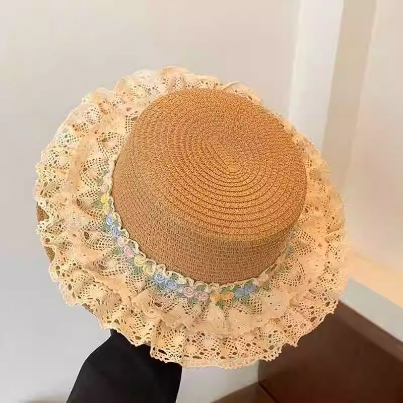 Floral Hat Lace Trim Straw