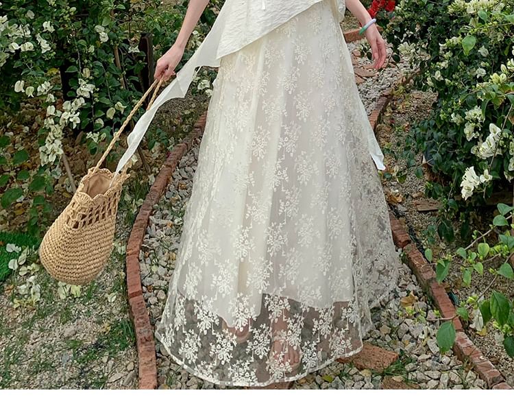 V-Neck Lace Maxi A-Line Dress with Spaghetti Straps