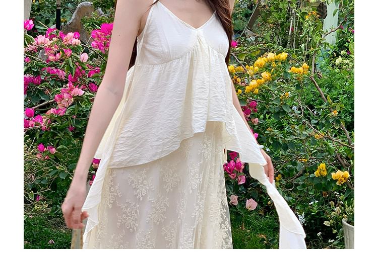 V-Neck Lace Maxi A-Line Dress with Spaghetti Straps