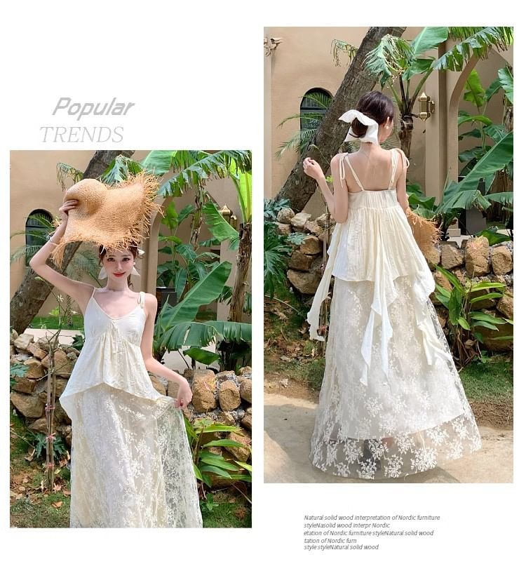 Sleeveless V-Neck Lace A-Line Maxi Dress