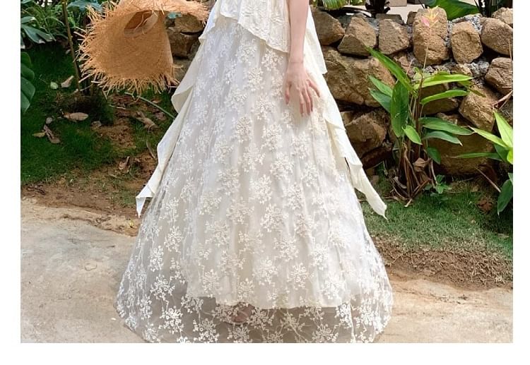 Sleeveless V-Neck Lace A-Line Maxi Dress