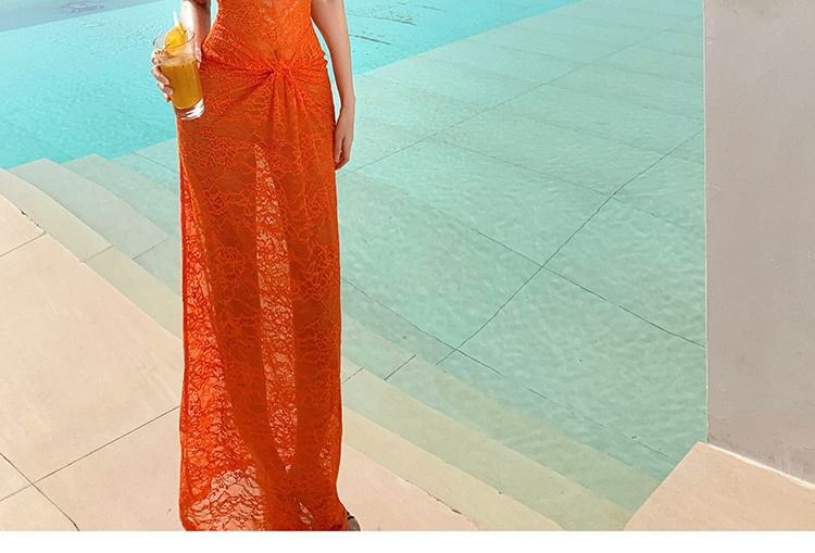 Strapless Lace Sheath Maxi Dress