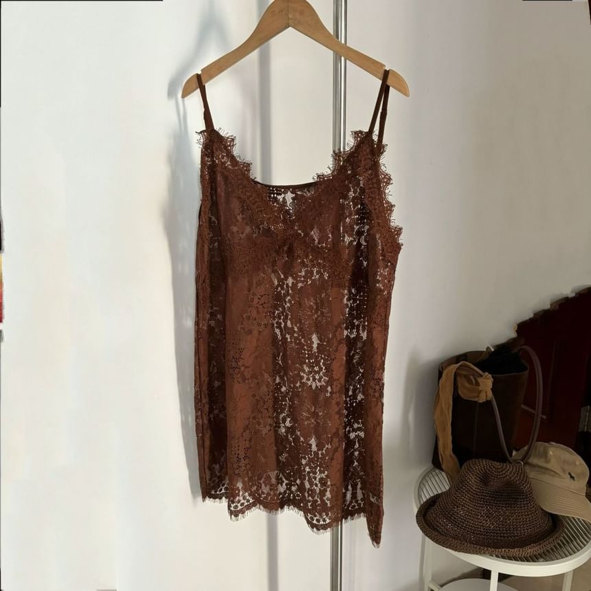 Cami Plain Lace V-Neck Spaghetti Top Strap