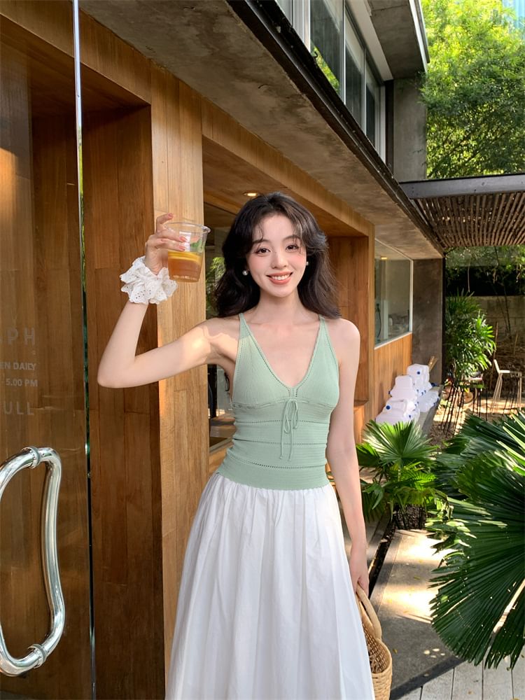 V-Neck Top Tie Plain Spaghetti Camisole Neck Strap