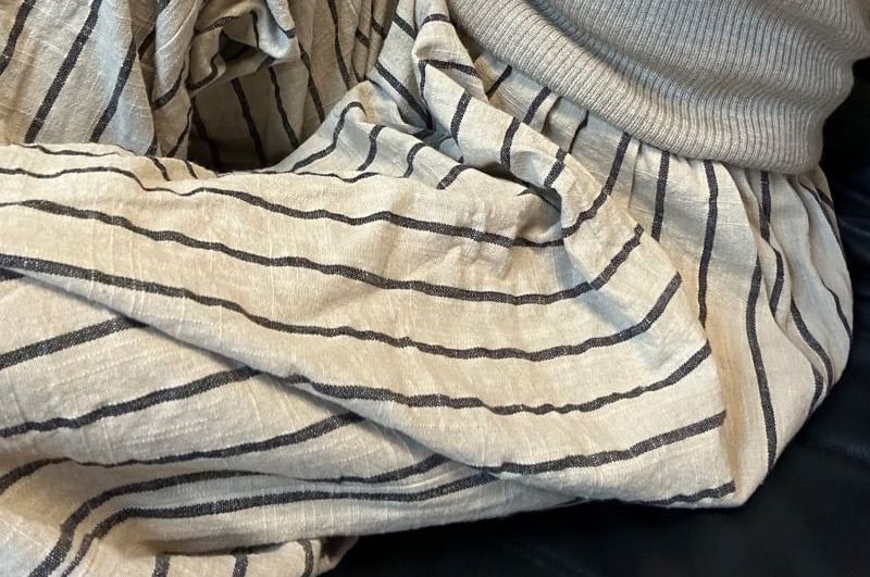 Pants High Striped Wide Leg Plain Waist