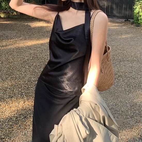 Cowl Spaghetti Plain Camisole Top Strap Neck