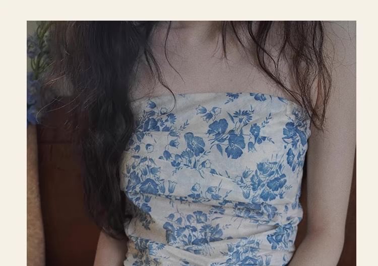 Tube Top Print Sleeveless Floral