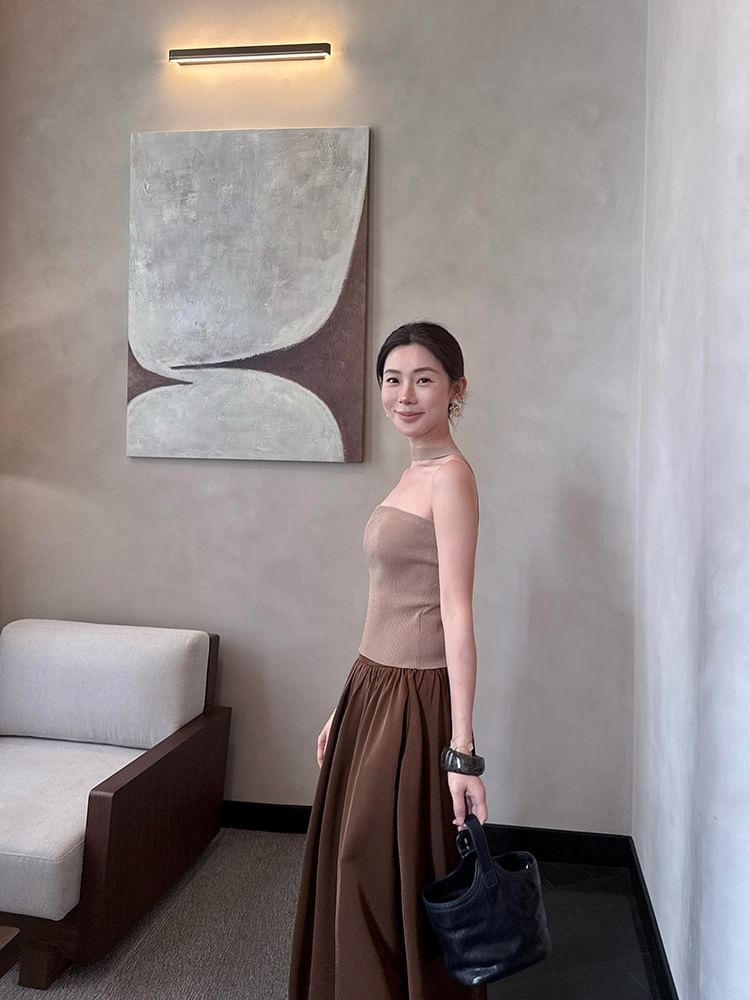 Neck Ribbed Halter Plain Top Knit