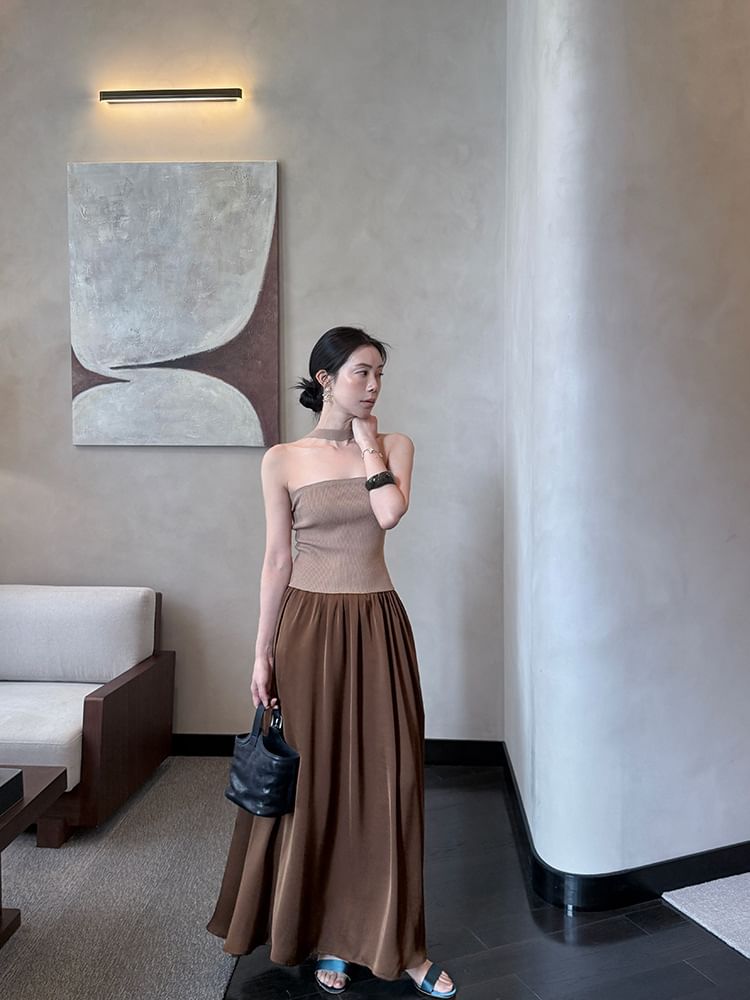 Neck Ribbed Halter Plain Top Knit